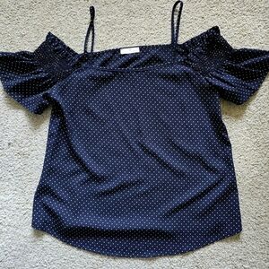 Jella Couture Blue Ruffled Flutter Sleeve Blouse